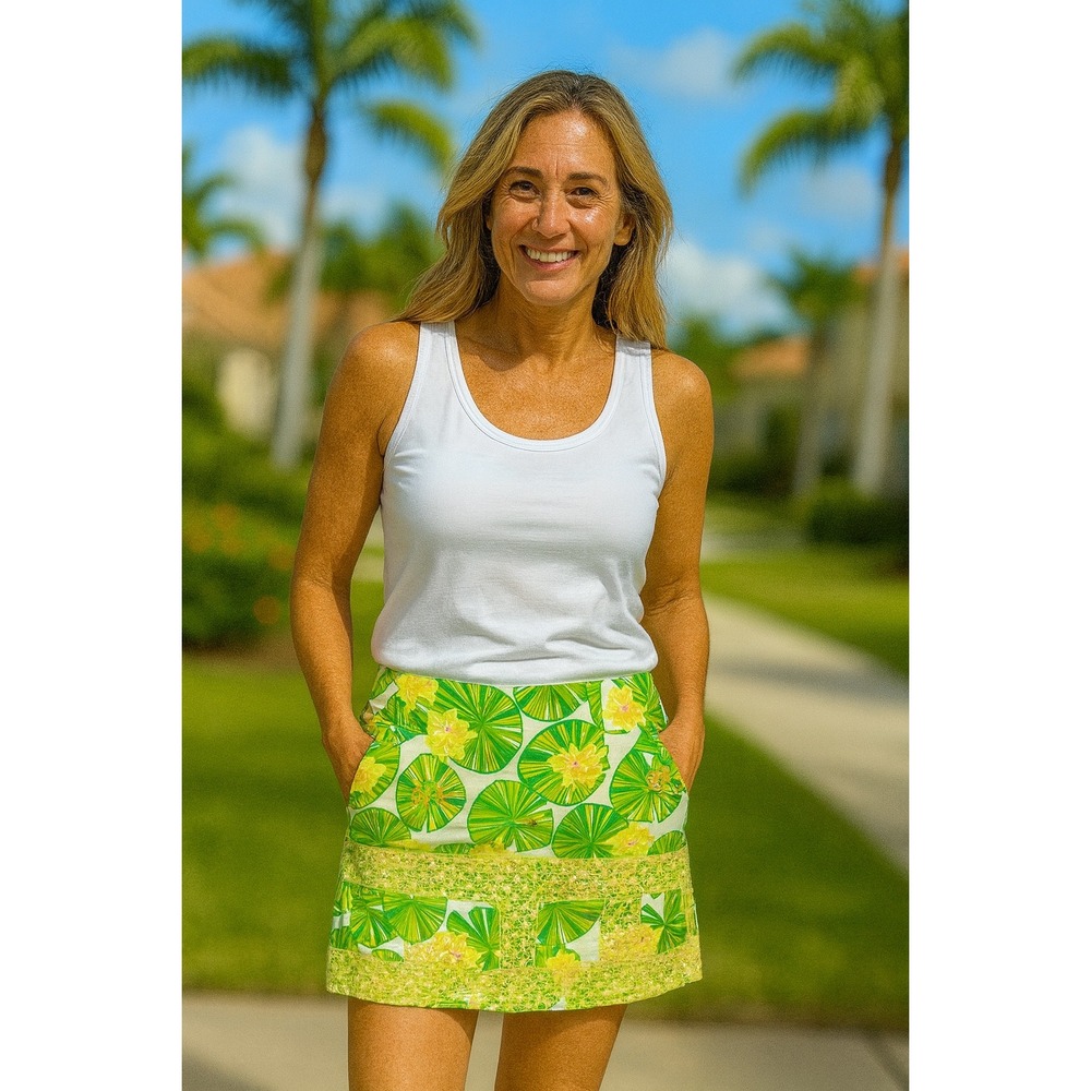 Lilly Pulitzer Skirt Size 10 Lily Pad Green‎ Yellow Floral Lace Applique